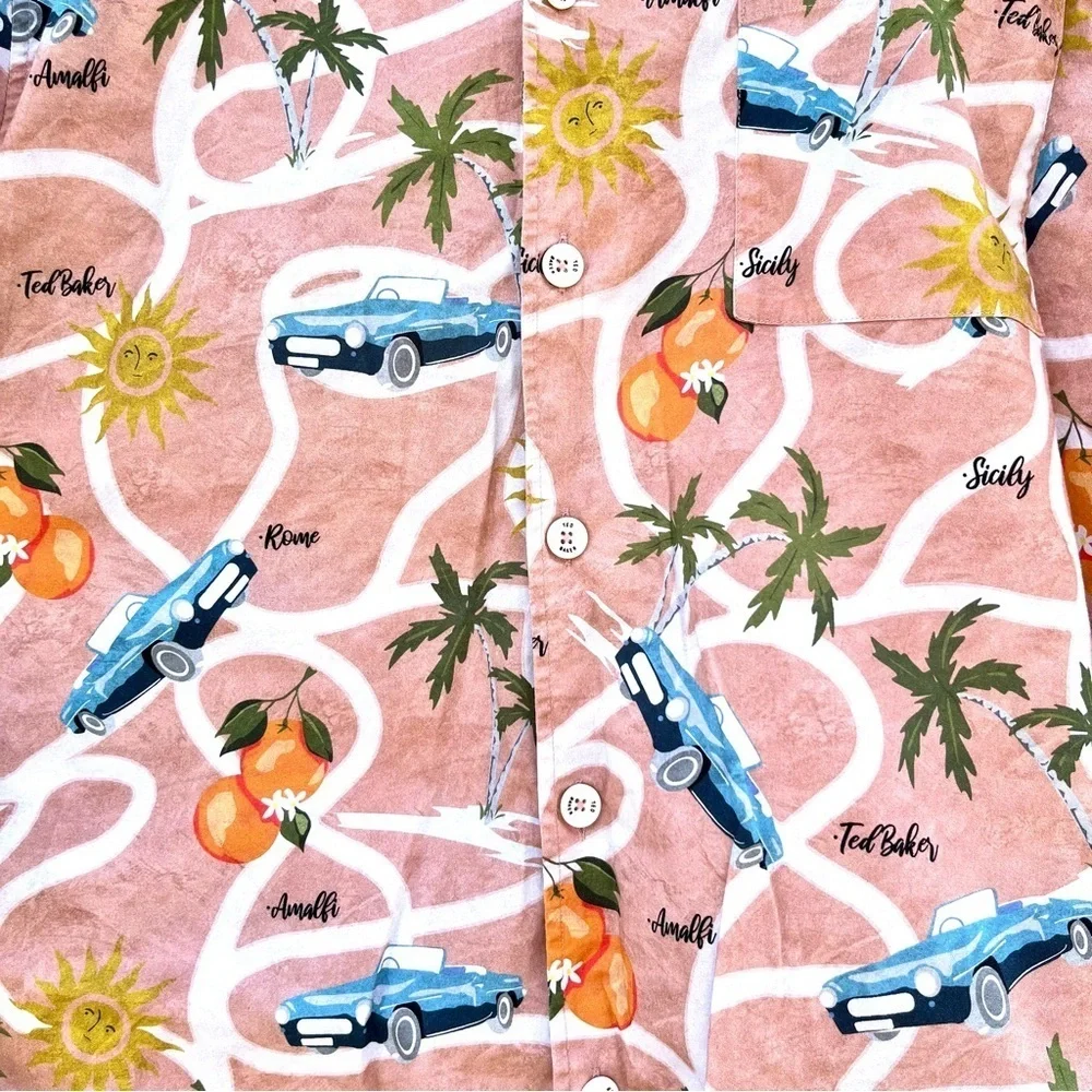TED BAKER LONDON | UDON SHORT SLEEVE STRETCH BUTTON UP ROMAN HOLIDAY SHIRT XXL